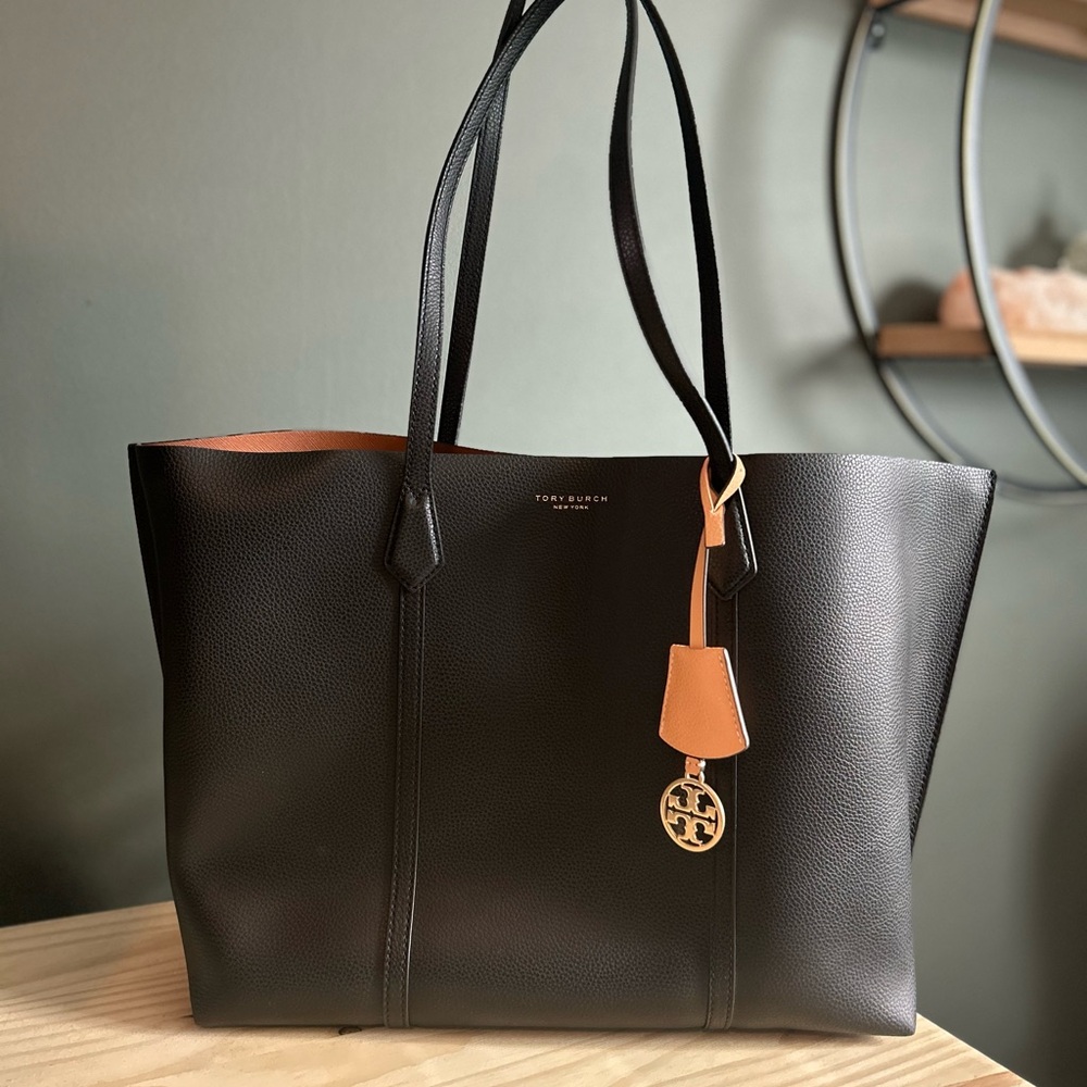 Tory Burch Black and Tan Leather Tote